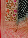 Banarasee Handwoven Semi-Chiffon Saree With Zig-Zag Design-Black & Red