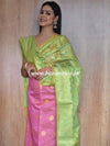 Banarasee Chanderi Cotton Salwar Kameez Buta Design Fabric With Contrast Dupatta-Pink & Green
