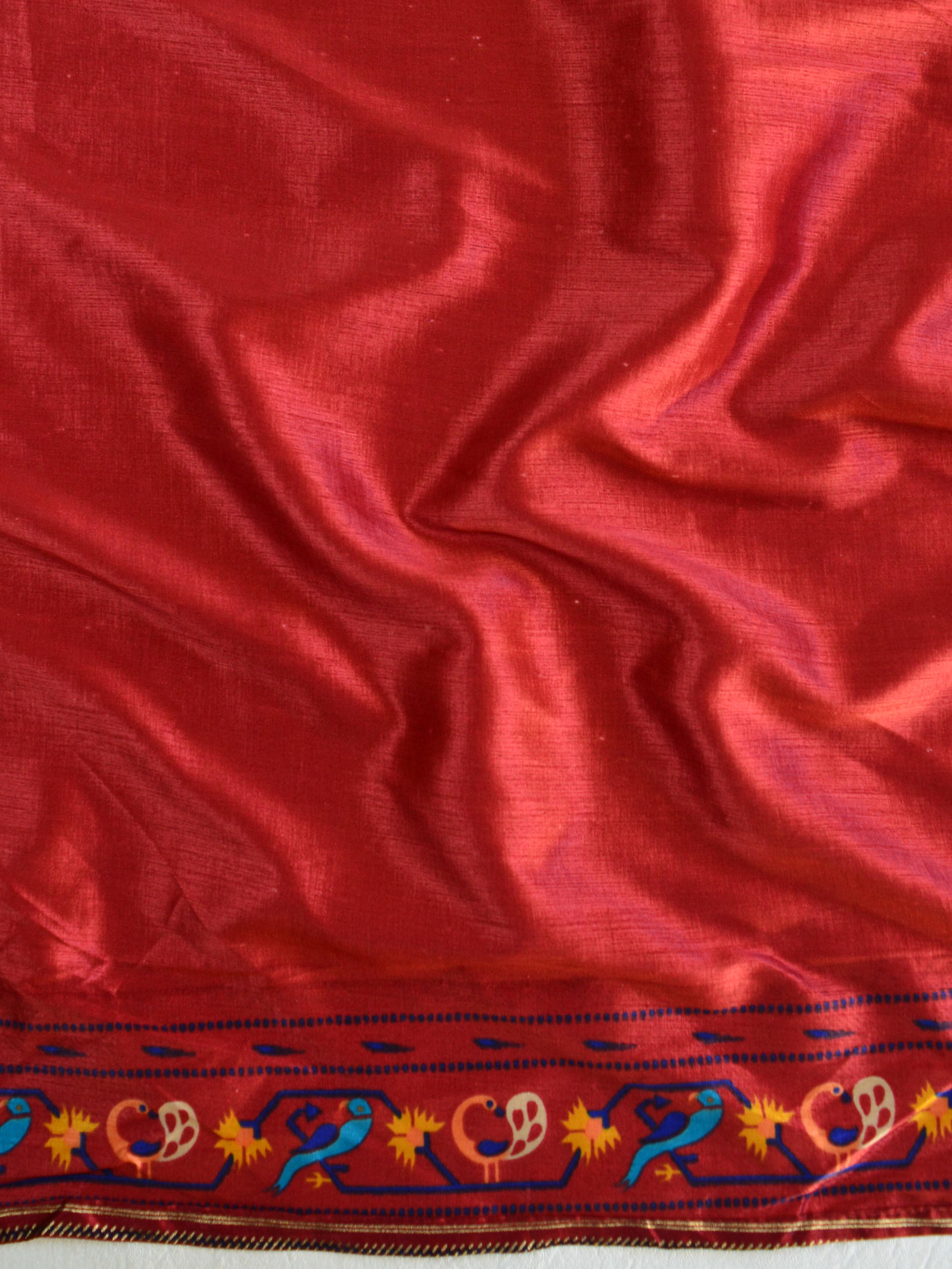 Banarasee Soft Silk Patola Saree With Zari Border-Beige & Maroon