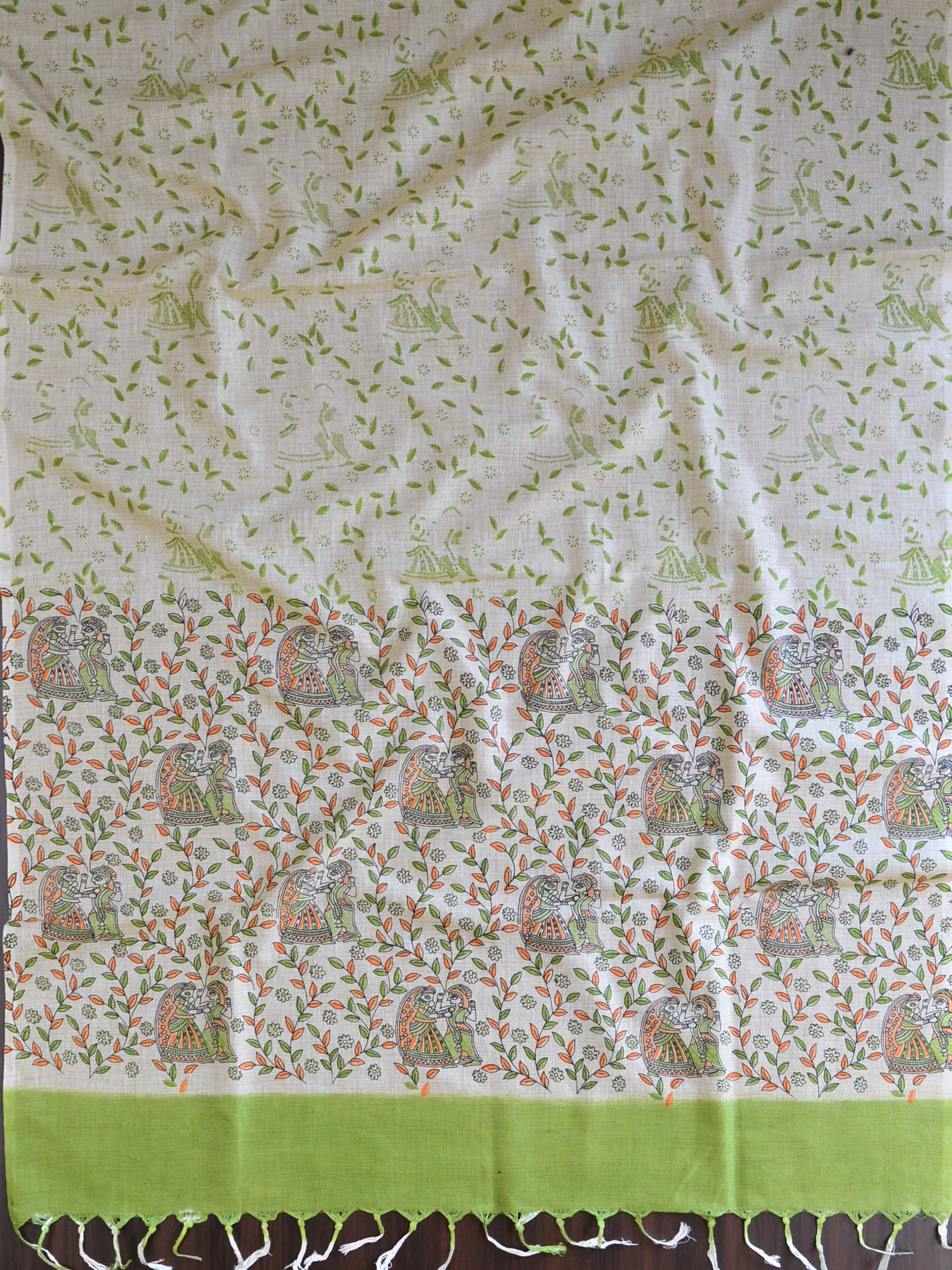 Pure Handloom Khadi Cotton Salwar Kameez With Madhubani Print Dupatta-Green & Beige