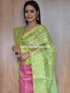 Banarasee Chanderi Cotton Salwar Kameez Buta Design Fabric With Contrast Dupatta-Pink & Green