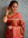 Banarasee Handwoven Semi Silk Saree With Zari Jaal Design-Red