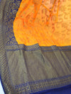 Banarasee Handwoven Semi Silk Saree With Blue Contrast Border-Orange