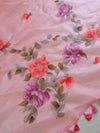 Banarasee Pure Organza Silk Saree With Hand-Paint Floral Design-Pink