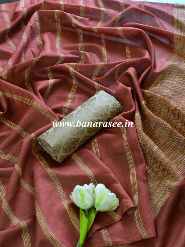 Bhagalpur Cotton Silk Jaal Ghichha Work Saree-Brown