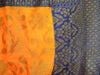 Banarasee Handwoven Semi Silk Saree With Blue Contrast Border-Orange