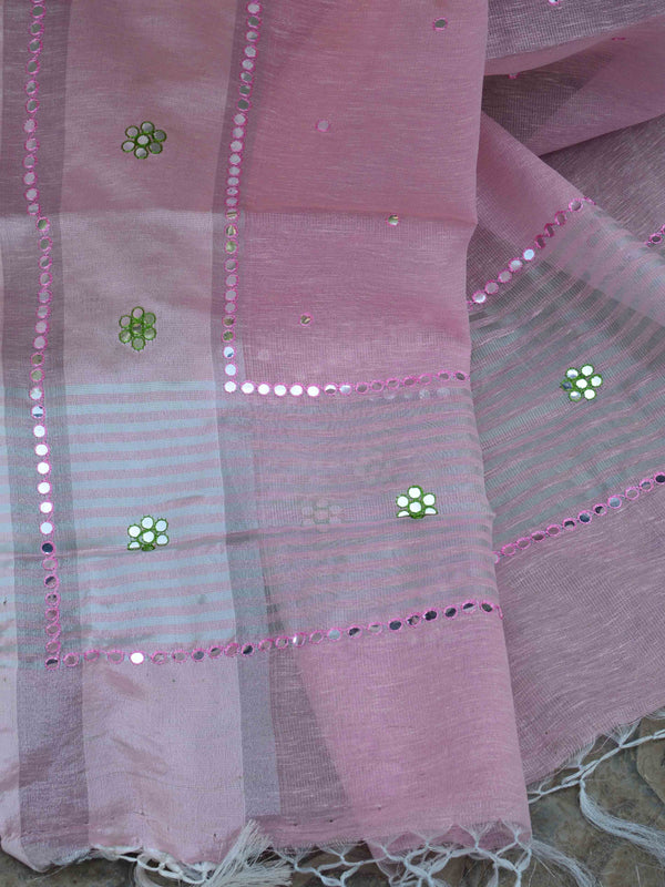 Banarasee Silk Cotton Mix Saree With Mirror Work-Pink