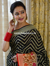 Banarasee Handwoven Semi-Chiffon Saree With Zig-Zag Design-Black & Red