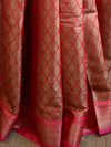 Banarasee Handwoven Semi Silk Saree With Zari Jaal Design-Red