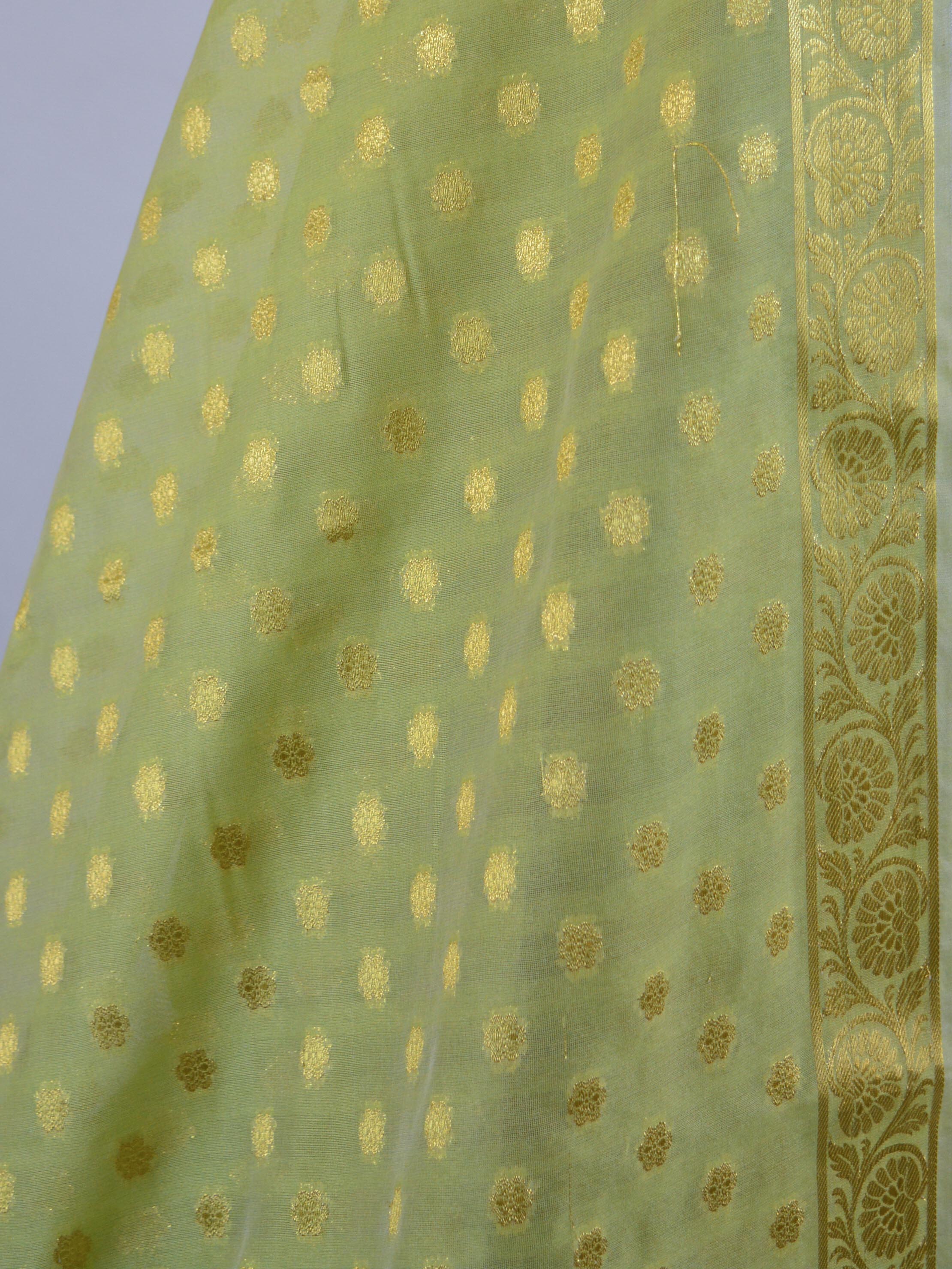 Banarasee Salwar Kameez Cotton Silk Gold Zari Buti Woven Fabric-Pastel Green