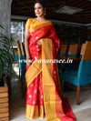 Banarasee Organza Mix Saree With Zari Jaal Design & Floral Border-Red & Yellow
