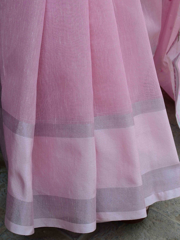 Banarasee Silk Cotton Mix Saree With Mirror Work-Pink