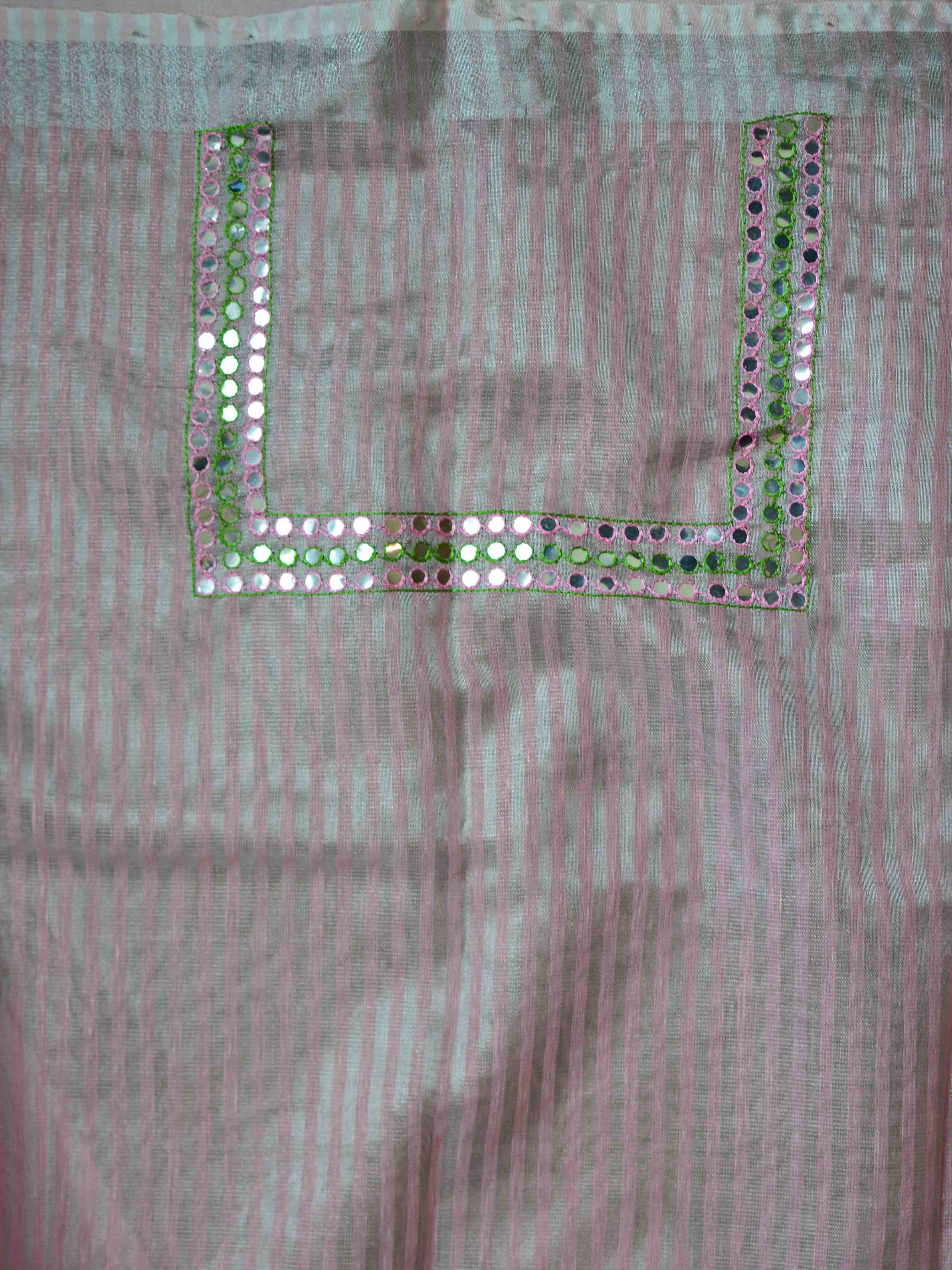 Banarasee Silk Cotton Mix Saree With Mirror Work-Pink