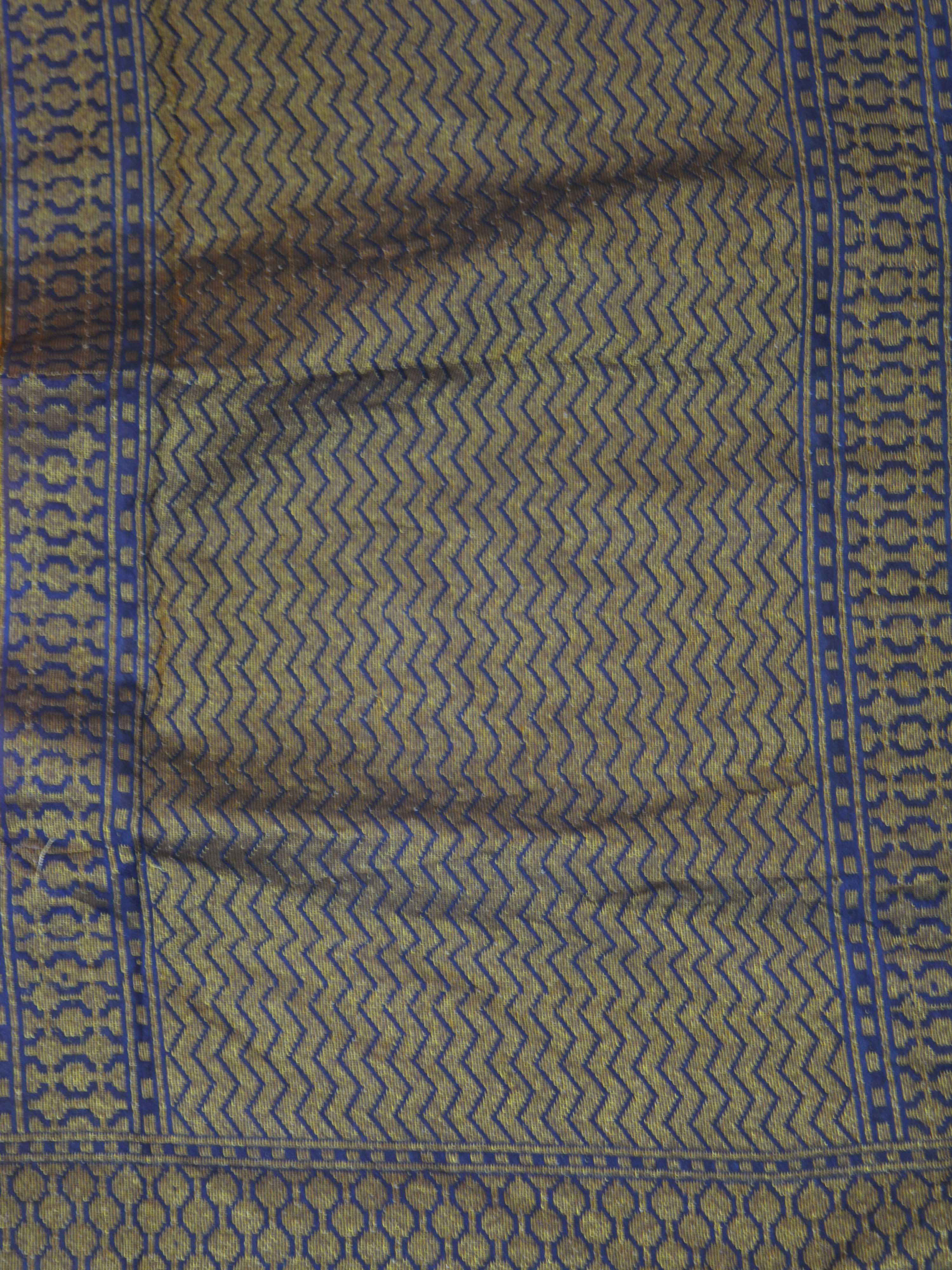 Banarasee Handwoven Semi Silk Saree With Blue Contrast Border-Orange