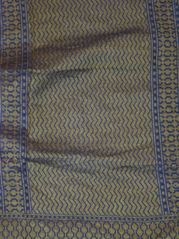 Banarasee Handwoven Semi Silk Saree With Blue Contrast Border-Orange