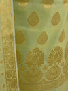 Banarasee Salwar Kameez Cotton Silk Gold Zari Buti Woven Fabric-Pastel Green