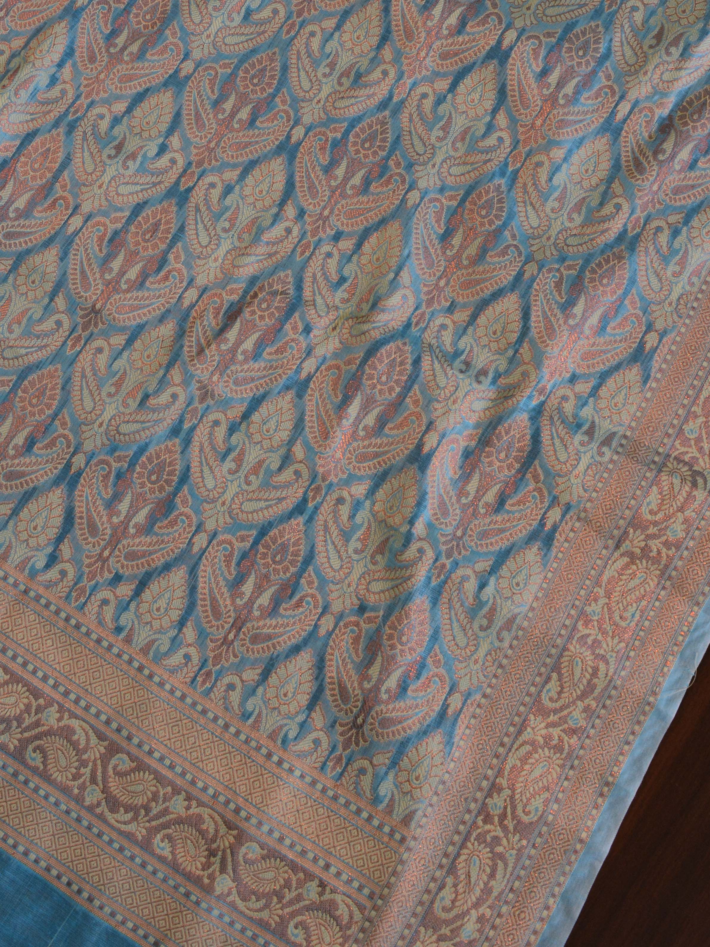 Banarasee Salwar Kameez Cotton Silk Resham Buti Woven Fabric-Blue