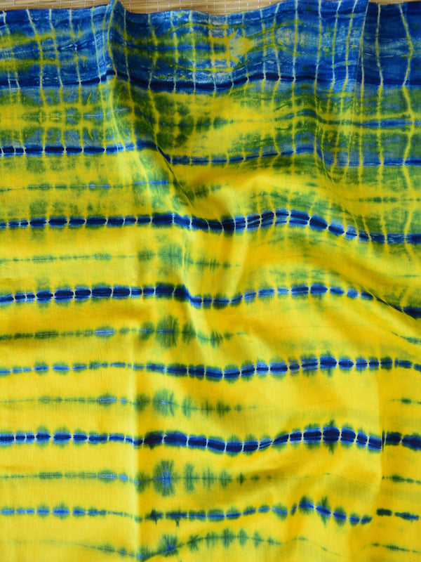 Banarasee Shibori Dyed Chanderi Salwar Kameez Fabric With Contrast Dupatta-Blue & Yellow