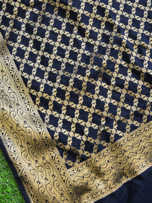 Banarasee Art Silk Salwar Kameez Fabric With Jaal Design Dupatta-Black