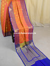 Banarasee Handwoven Semi Silk Saree With Zari Buta Design & Floral Border-Peach