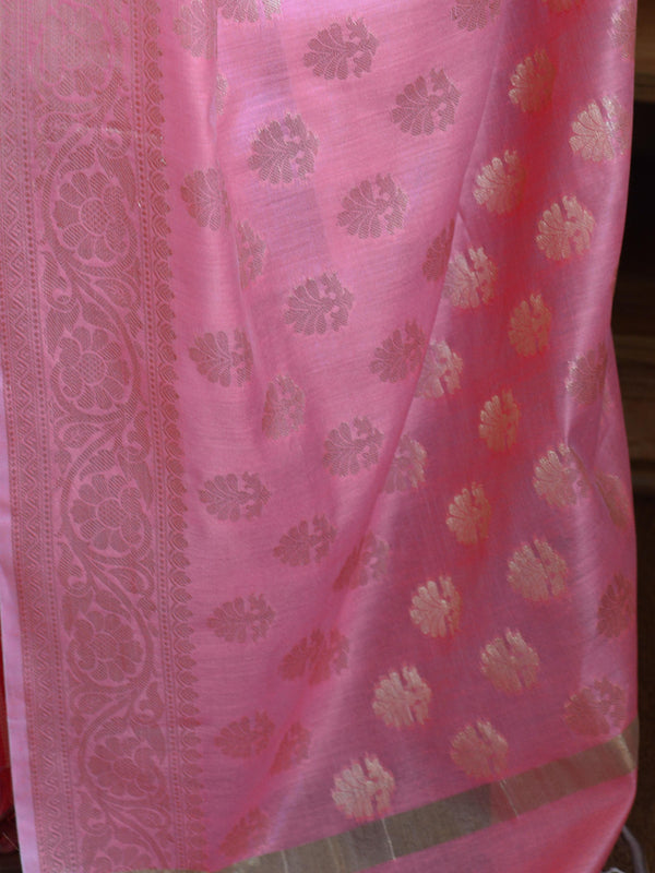 Banarasee Cotton Silk Zig-Zag Salwar Kameez Fabric & Dupatta-Pink