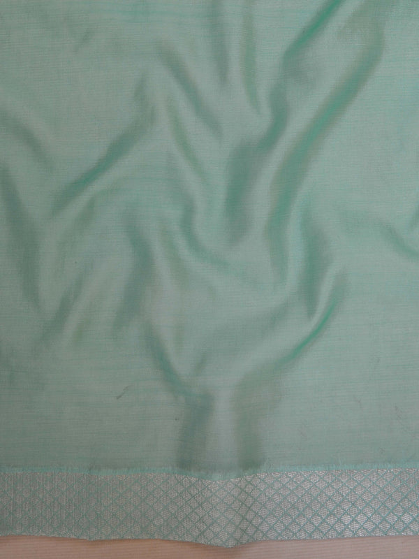 Banarasee Handwoven Semi Silk Saree With Sona Rupa Zari Design-Blue & Green