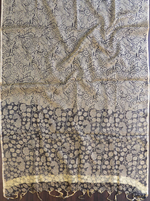 Handloom Block Printed Khadi Cotton Salwar Kameez With Kota Dupatta Set-Beige