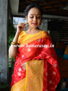 Banarasee Organza Mix Saree With Zari Jaal Design & Floral Border-Red & Yellow