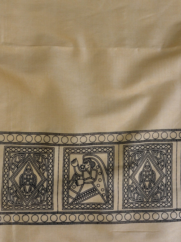 Handloom Block Printed Khadi Cotton Salwar Kameez With Kota Dupatta Set-Beige