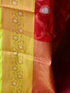 Banarasee Organza Mix Saree With Zari Jaal Design & Floral Border-Red & Yellow