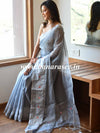Banarasee Silk Cotton Mix Saree With Mirror Work-Grey