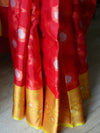 Banarasee Organza Mix Saree With Zari Jaal Design & Floral Border-Red & Yellow
