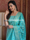 Banarasee Cotton Silk Zig-Zag Salwar Kameez Fabric & Dupatta-Sea Green