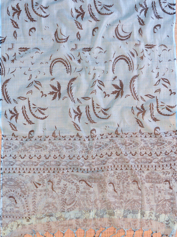 Handloom Block Printed Khadi Cotton Salwar Kameez With Kota Dupatta Set-Blue