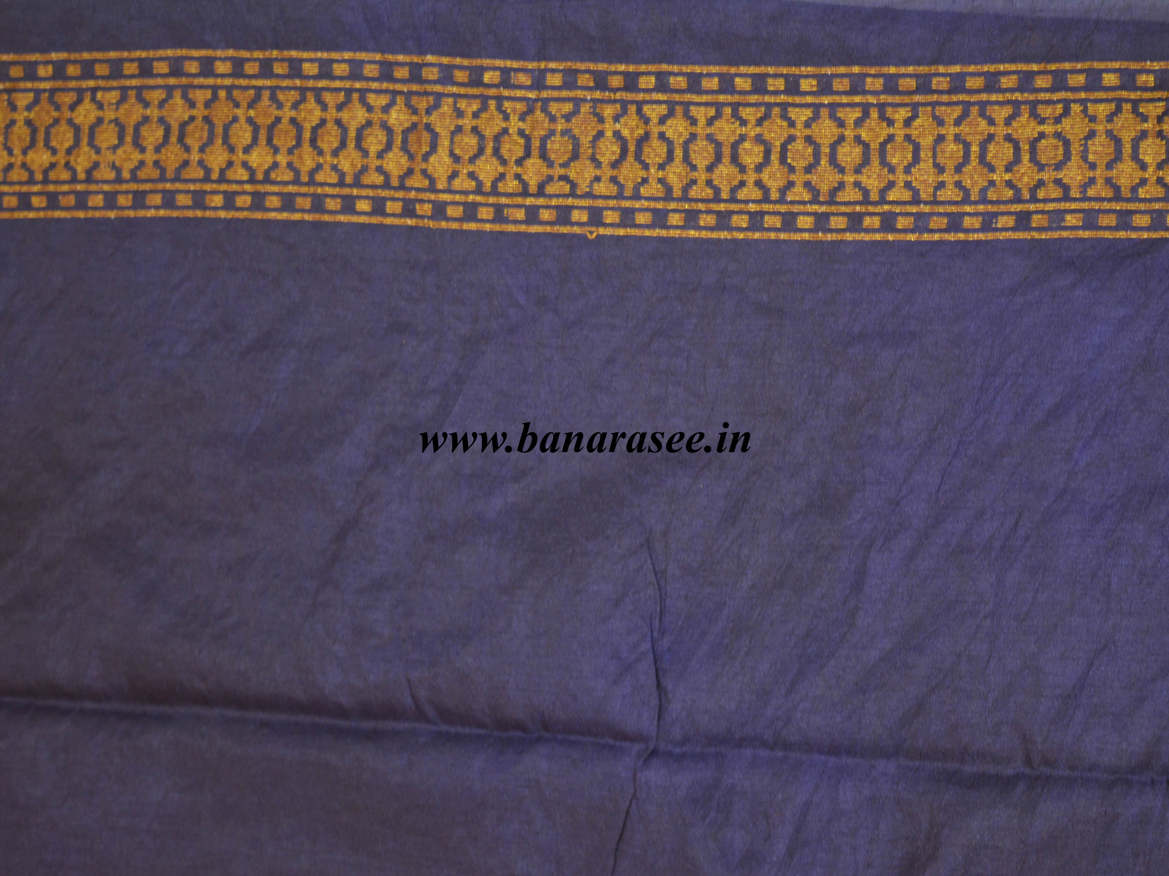 Banarasee Handwoven Semi Silk Saree With Blue Contrast Border-Orange