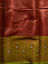 Banarasee Organza Mix Saree With Zari Jaal Design & Floral Border-Red & Yellow