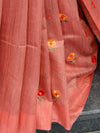 Banarasee Handloom Pure Khadi Cotton Embroidered Saree-Peach