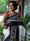 Handloom Mul Cotton Ajrakh Print Saree-Black & White