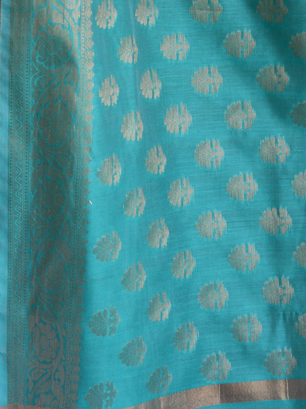 Banarasee Cotton Silk Zig-Zag Salwar Kameez Fabric & Dupatta-Sea Green