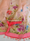 Banarasee Pure Organza Silk Saree With Hand-Paint Floral Design-Peach