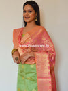 Banarasee Chanderi Cotton Salwar Kameez Buta Design Fabric With Contrast Dupatta-Green & Peach
