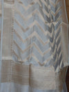 Banarasee Semi-Chiffon Zari Buta Salwar Kameez Dupatta Set-White