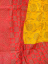 Banarasee Handwoven Semi Silk Saree With Red Contrast Border-Yellow
