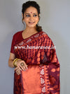 Banarasee Handwoven Semi-Chiffon Saree With Silver & Copper Zari-Maroon
