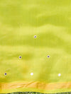 Handloom Chanderi Bagru Block Printed Mirror-Work Saree-Henna Green
