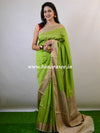 Banarasee Handwoven Pure Muga Silk Sari With Floral Border & Pallu-Green