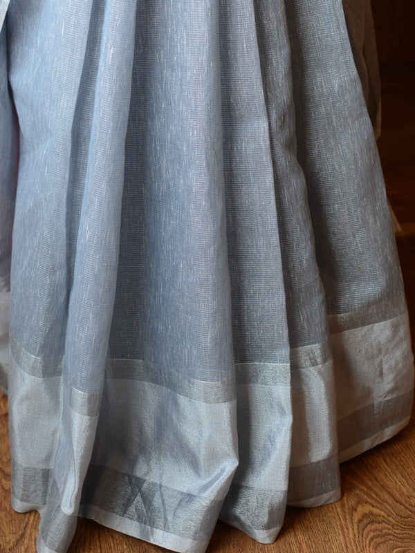 Banarasee Silk Cotton Mix Saree With Mirror Work-Grey