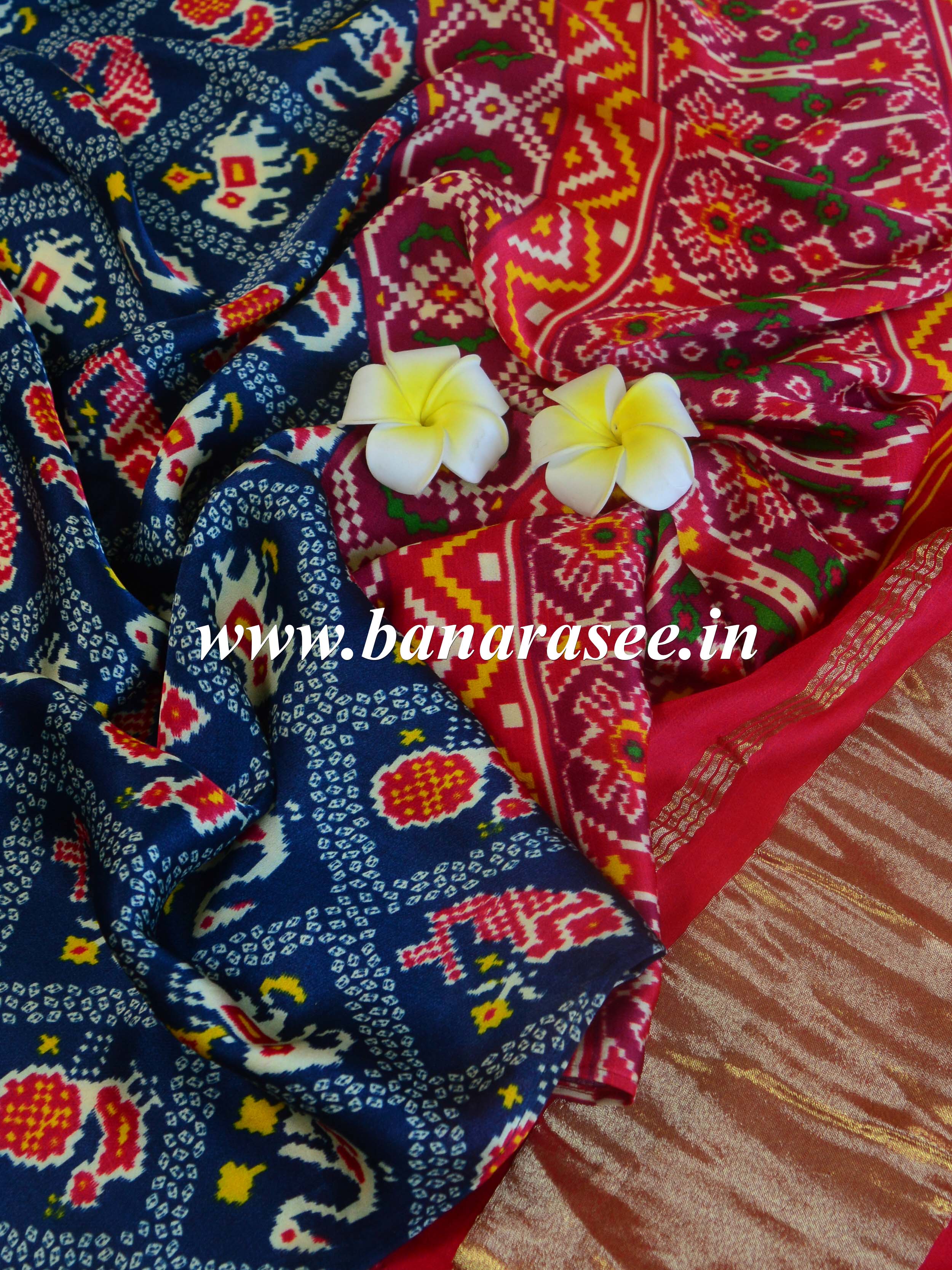 Banarasee Pure Gajji Silk Patola Design Dupatta-Blue
