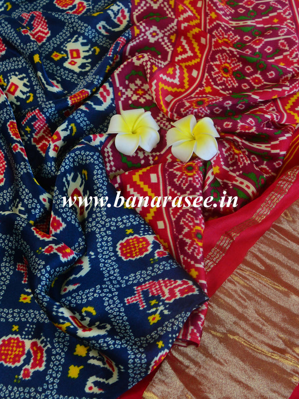 Banarasee Pure Gajji Silk Patola Design Dupatta-Blue