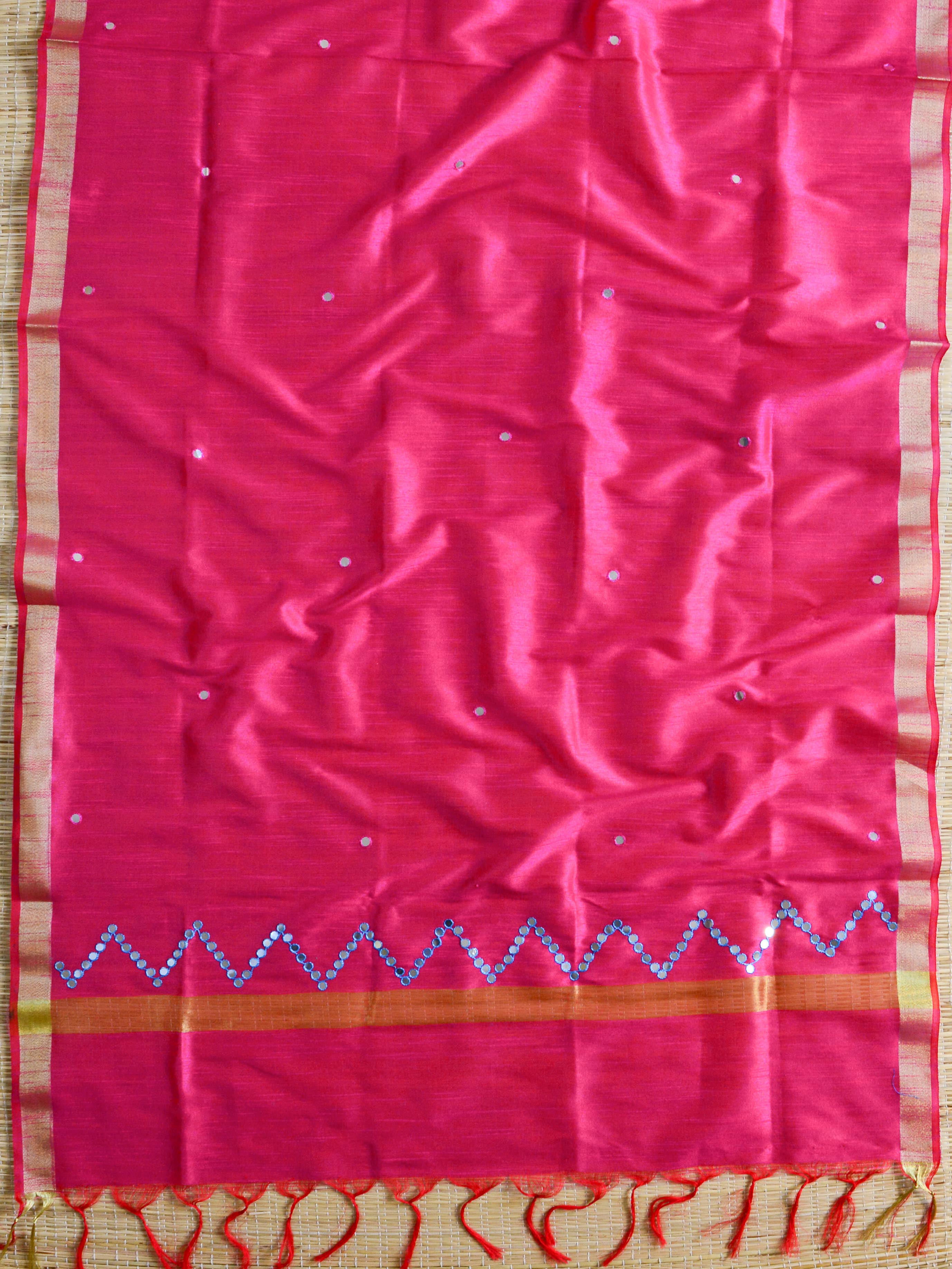 Banarasee Soft Cotton Ghichha Work Salwar Kameez Fabric & Mirror Work Dupatta-Blue & Pink